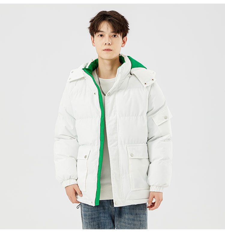 Winter-Pufferjacke mit Kapuze für Herren – leichter, warmer Mantel mit Reißverschluss, schmale Passform, Polyesterfüllung, erhältlich in Weiß/Schwarz/Grün_voghion.com
