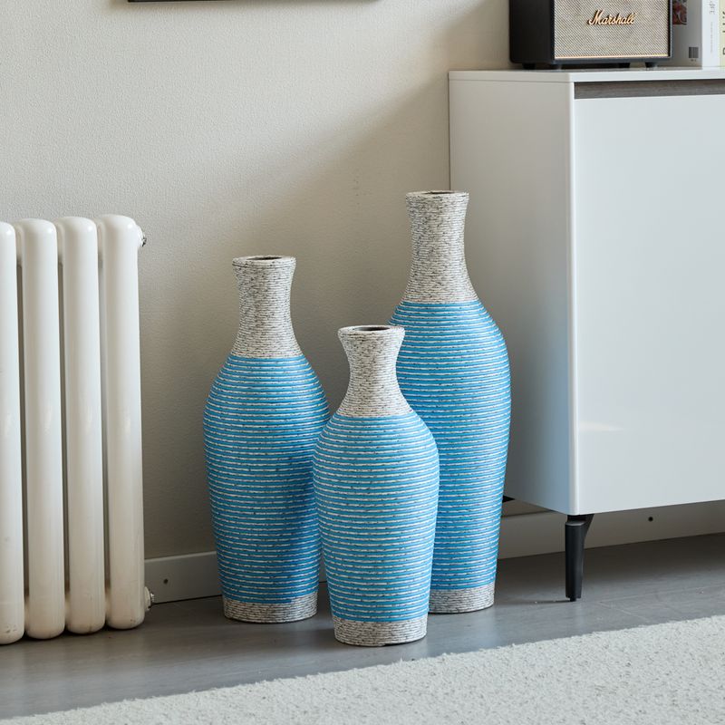 Desktop Vase, Brown Decorative Floor Vase, Classic And Neat Floor Vase, High Independent Flower Stand, Artificial Vine Vase, PVC Floor Vase, Home Decoration Flower Stand Set Of 3 Pieces_voghion.com