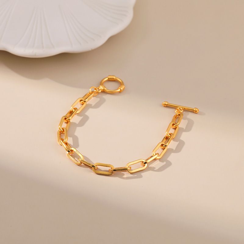 Populär minimalistesch Ins Pabeierklammer platéiert K echt Goldkette huel Design OT Schnalle kale Stil Bracelet_voghion.com