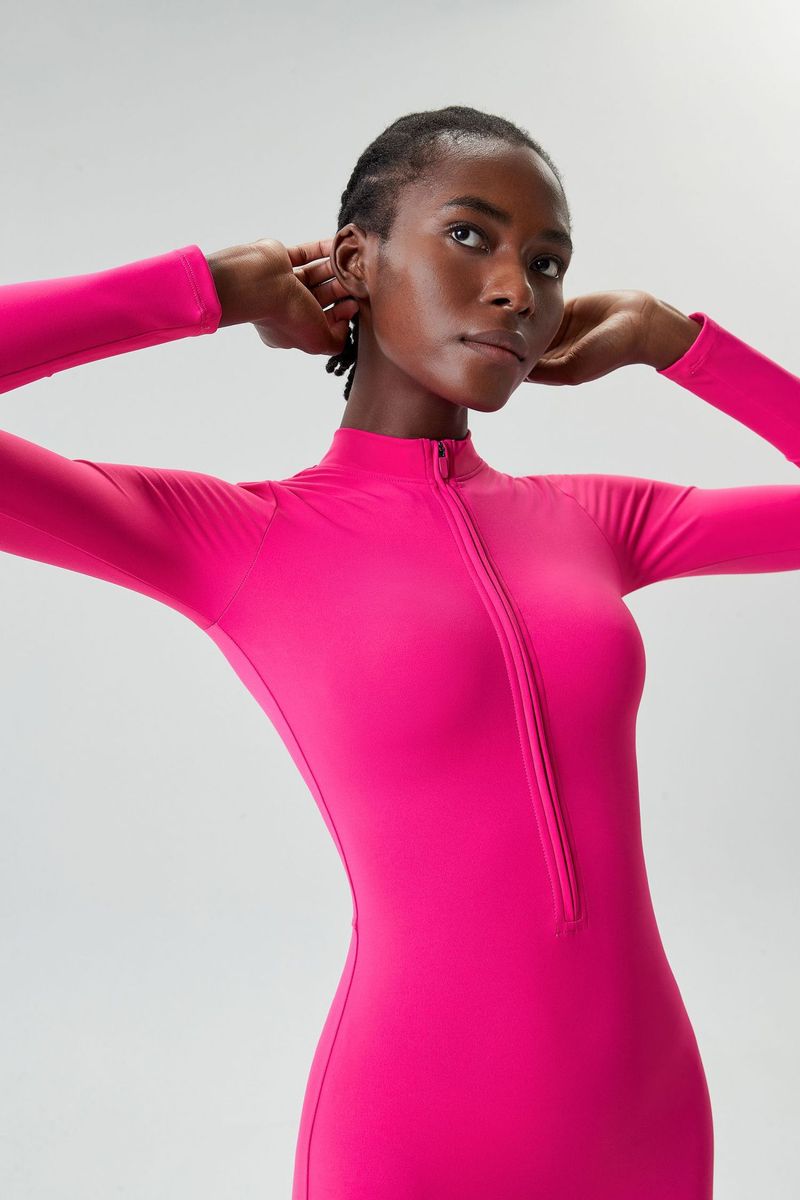 Combinaison Nuotan sexy haut de gamme New2024, combinaison de fitness moulante à fermeture éclair pour femmes, combinaison de danse à col ouvert à manches longues à séchage rapide_voghion.com