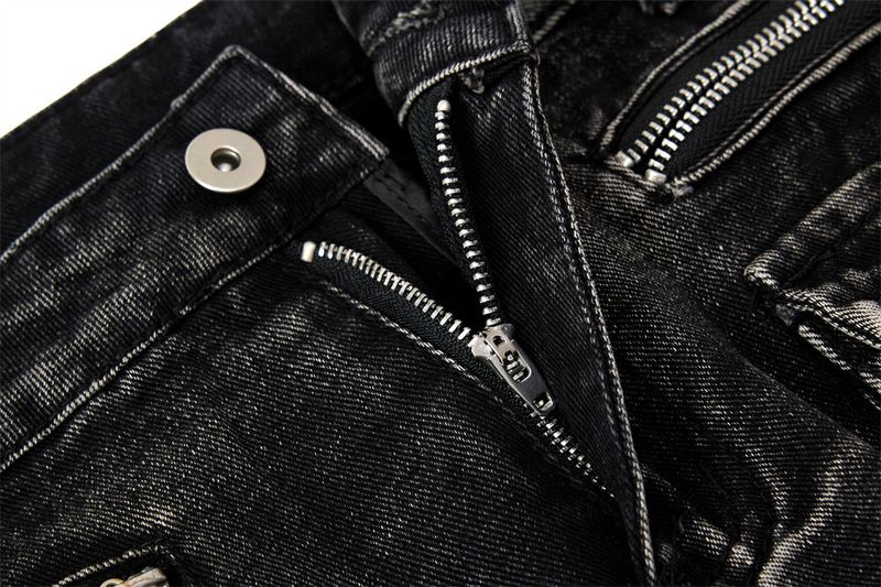 Dekonstruierte Cargo-Schlagjeans für Herren – Raw-Edge-Krawatten-Detail & Patchwork-Jeanshose in Schwarz/Grau (Größen S-XXL)_voghion.com