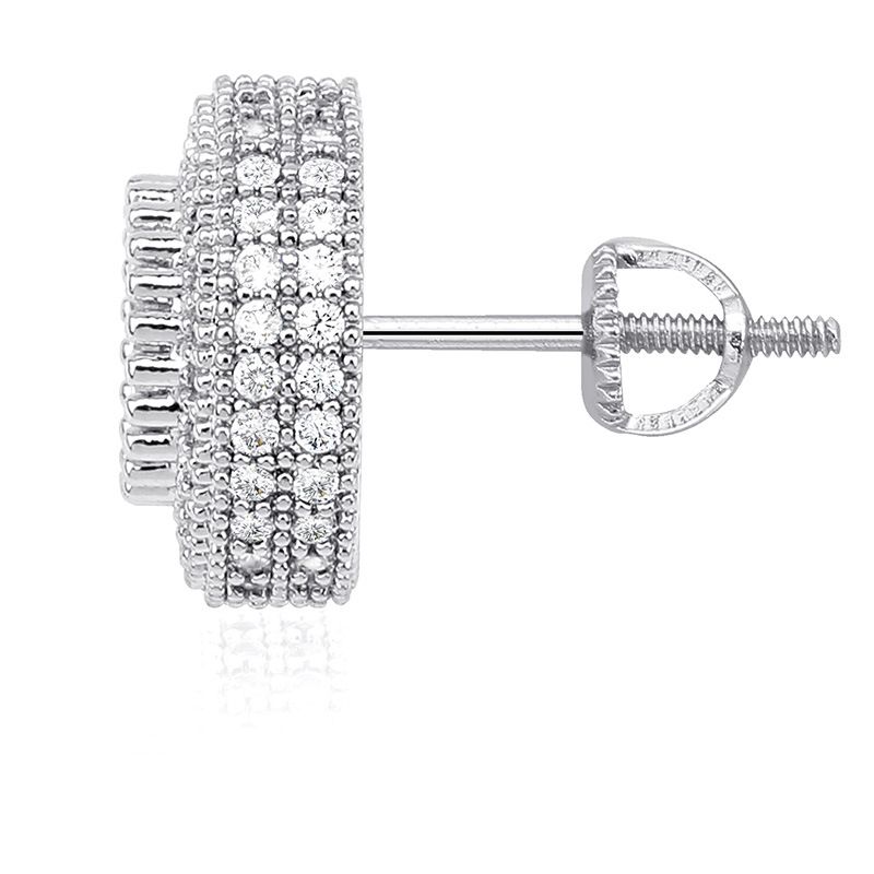 Orecchini Hip Hop con Zircone Pieno e Rotondo in Argento Sterling Popolari, Orecchini alla Moda per Uomo e Donna_voghion.com