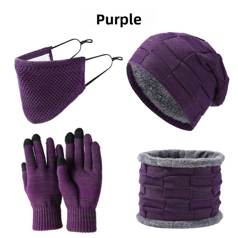 Set di quattro pezzi di cappello, sciarpa, maschera, guanti, caldo e spesso, per uomo e donna, invernale_voghion.com