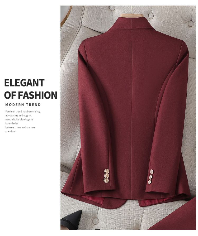 Elegante bordeauxrode damespakset - professioneel jasje en broek voor kantoor en formele gelegenheden_voghion.com