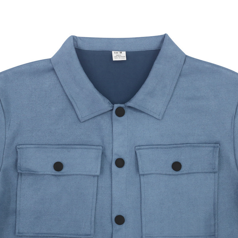 Vêtements pour hommes bouton veste décontractée en daim pantalon ensemble 2 pièces_voghion.com