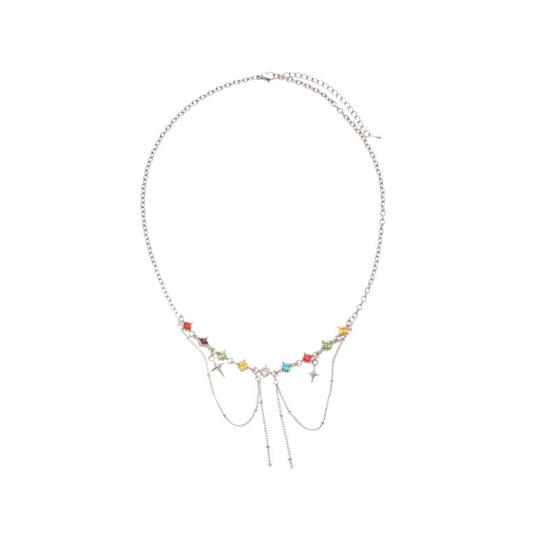 Diamond Studded Colorful Star Tassel Necklace Light Luxury High-end Feel, Collarbone With A Cold Personality And_voghion.com