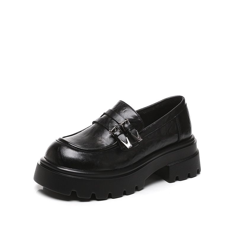 Echte loafers met dikke zolen voor dames (lente en herfst 2025) Nieuwe zachte zool Hoogteverhogende veelzijdige instappers met vetersluiting_voghion.com