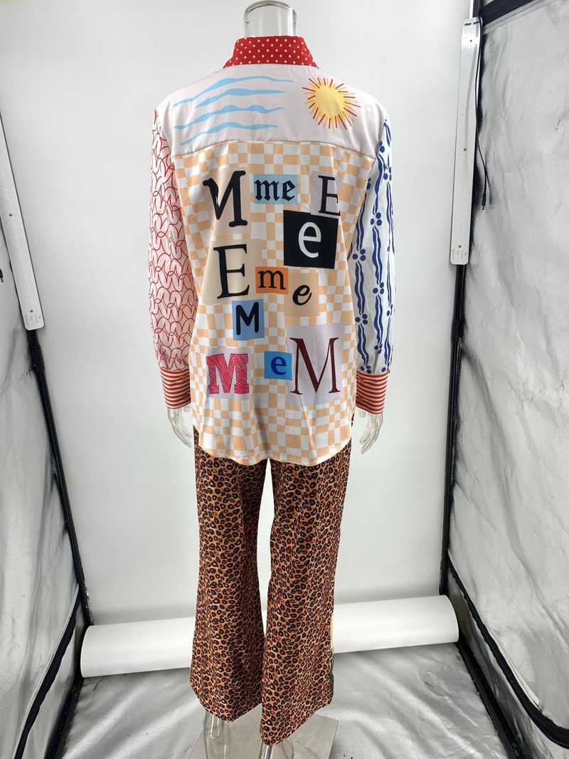 Vêtements pour femmes Loisirs Vacances Imprimé léopard Chemise à manches longues Pantalon Ensemble deux pièces_voghion.com
