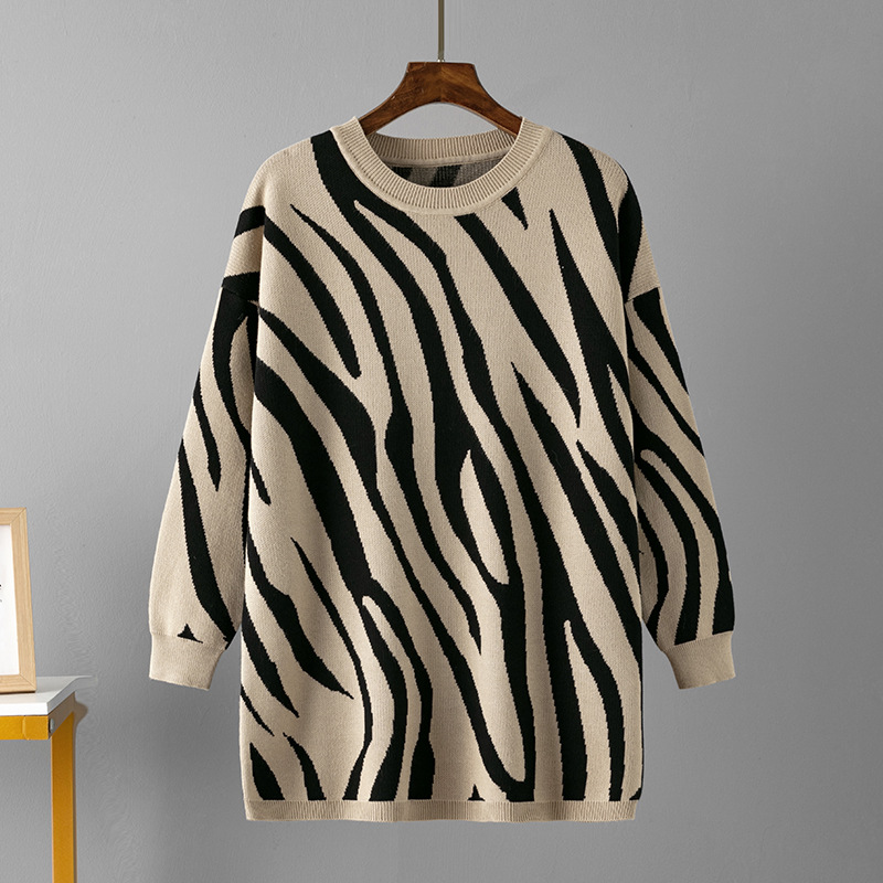 Abbigliamento donna autunno e inverno nuovo maglione pullover lavorato a maglia moda stampa zebra più maglione girocollo taglia_voghion.com