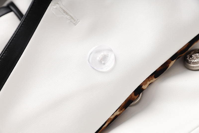 Women's PU leather splicing print high quality contrast leather silver buckle small suit _voghion.com