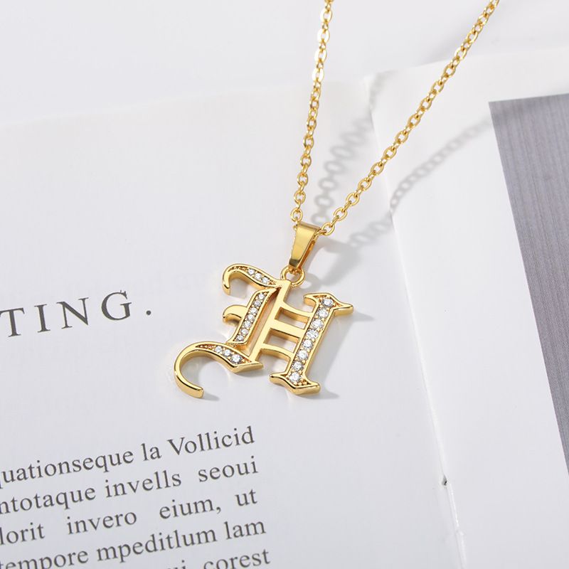 Schmuck alten englischen Brief Anhänger Kupfer Zirkon Halskette Edelstahl Kette_voghion.com