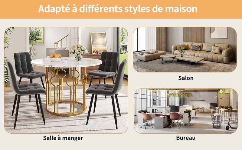 Rond Esstisch 100x76cm Avec Marmorplatte, Goldene Beine_voghion.com