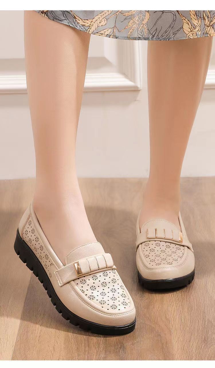 Scarpe da mamma, sandali medi, suola morbida, scarpe da donna in pelle, comode e traspiranti, singole, scarpe in morbida pelle con foro per la testa_voghion.com
