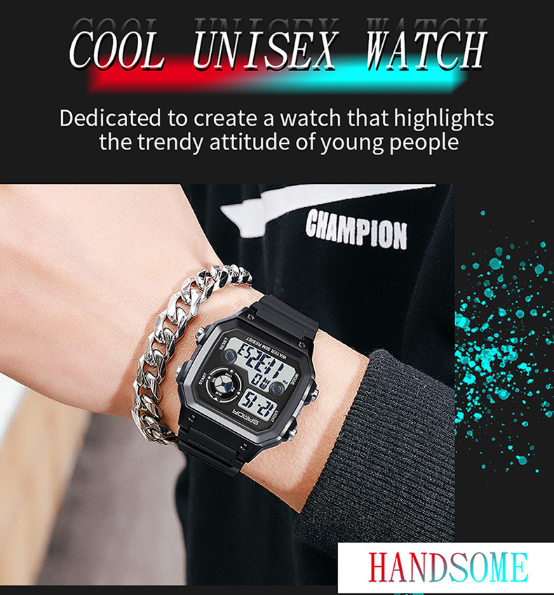 Digital Sports Watch With LED Backlight, Waterproof, Alarm, And Military-Grade Durability - Lightweight Resin Strap, Square Dial, 50M Water Resistance_voghion.com