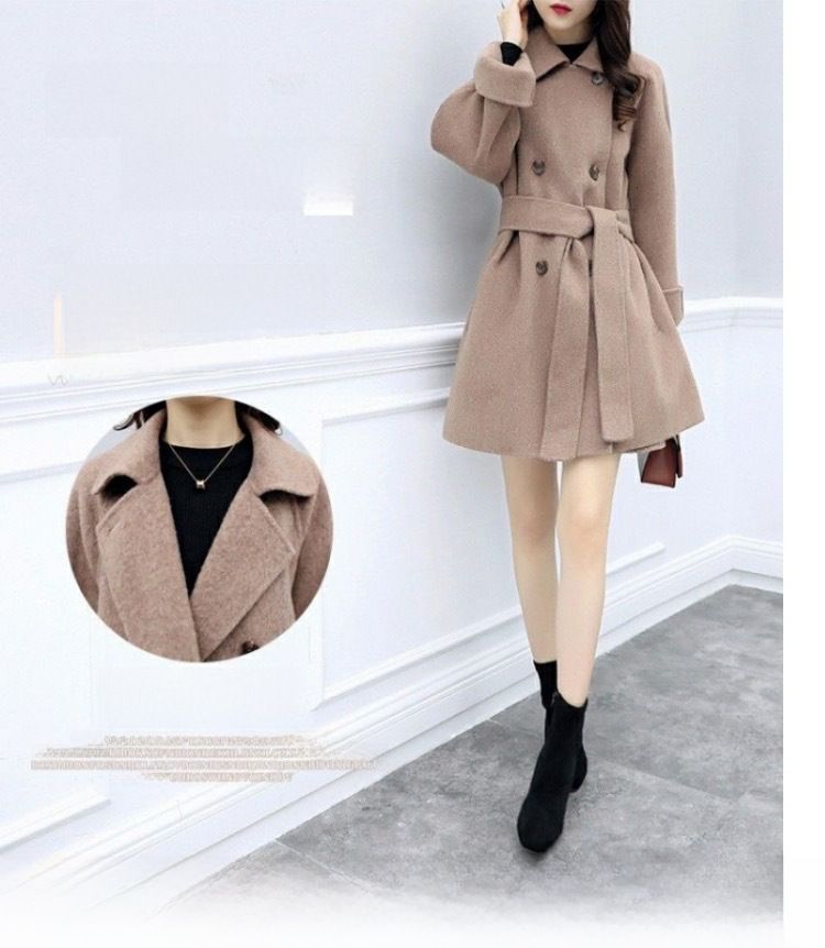 New women's camel two-piece woolen coat fashion woolen skirt suit_voghion.com