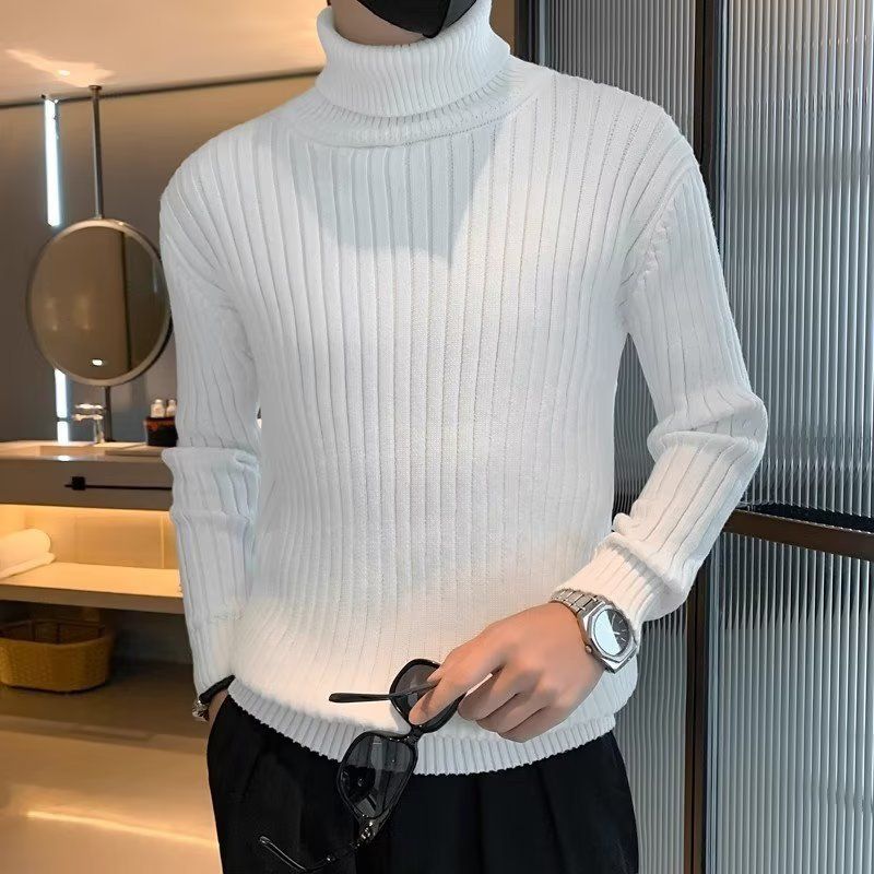 Pull col roulé pour homme, coupe ajustée, pull tricoté chaud à col long pour jeunes_voghion.com
