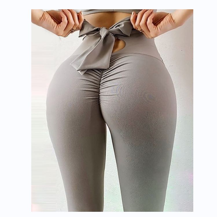 Pantaloni da yoga da yoga da donna con stampa multicolore antirughe sull'anca, dimagranti a vita alta, con fiocco elasticizzato_voghion.com