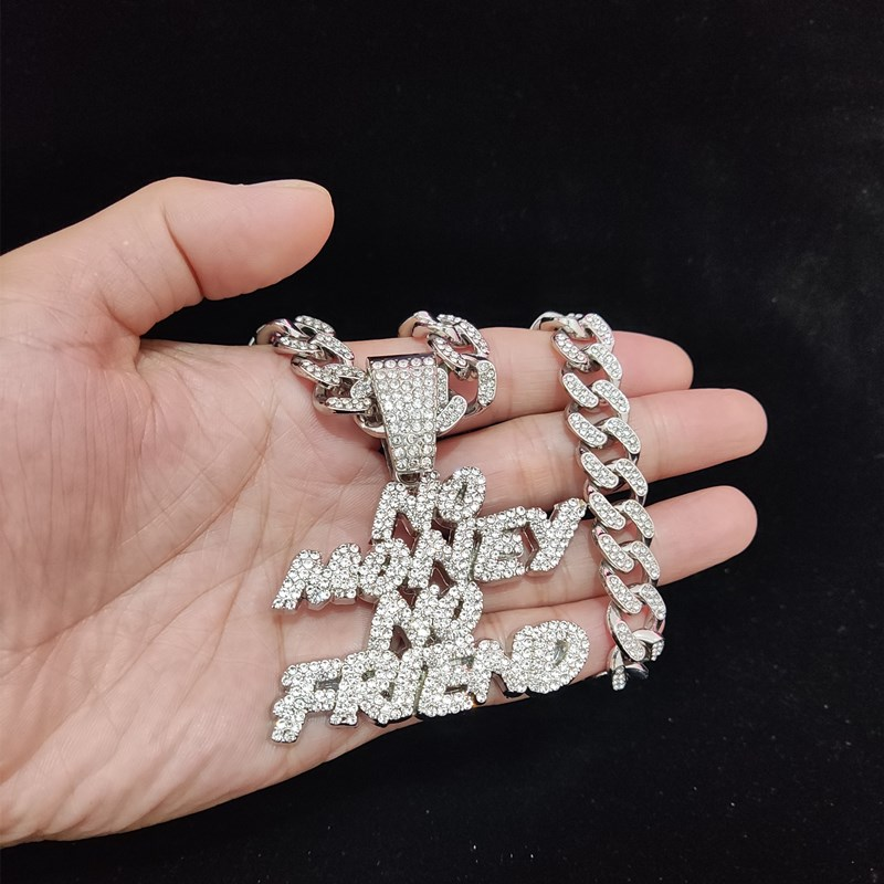Bărbați, femei, hip hop, fără bani, fără prieteni, colier cu pandantiv cu lanț cubanez de 13 mm, coliere cu gheață hip hop, moda_voghion.com
