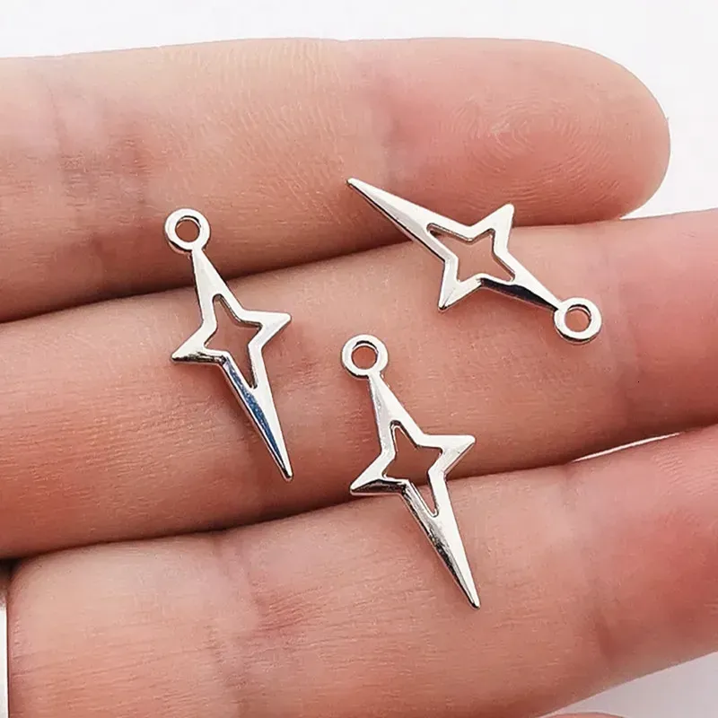 30 pezzi color argento 23x10mm ciondolo a forma di stella con stelle cadenti, adatto per gioielli fai da te fatti a mano in lega di metallo, creazione di forniture 241106_voghion.com