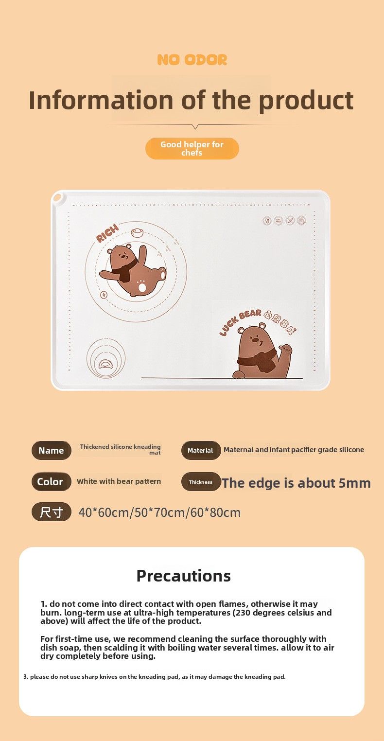 Bär Verdickt Antibakterielle Lebensmittelqualität Silikon Teig Home Use Rolling Backen Bord Knetmatte_voghion.com