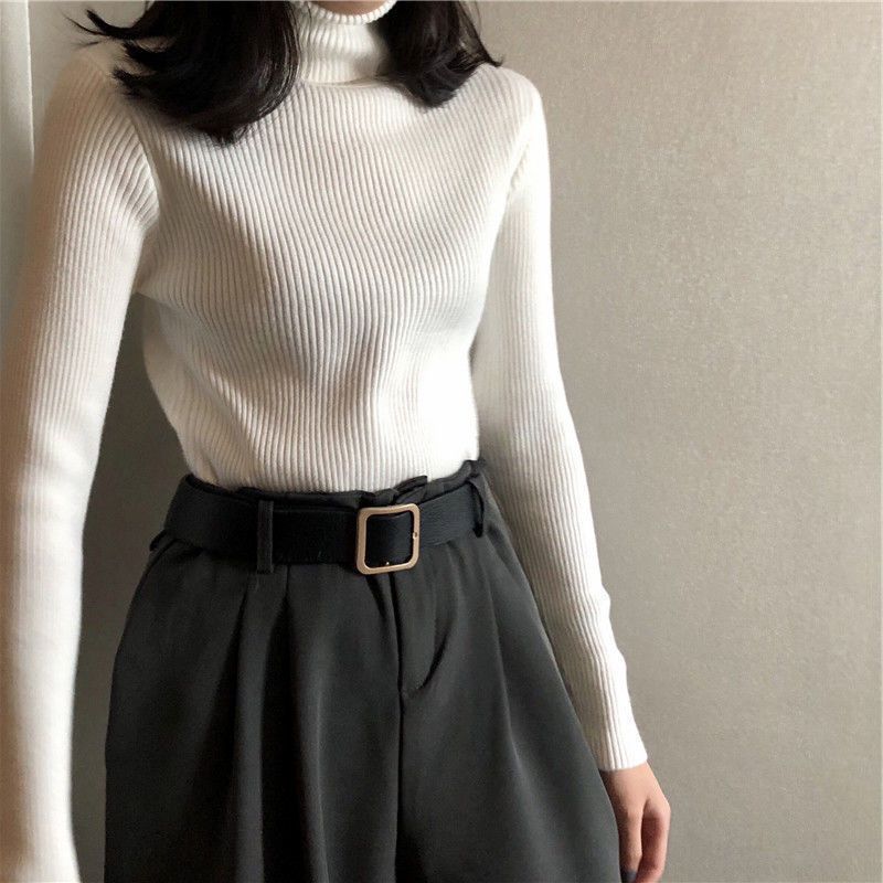 Women's High Neck Knit Sweater - Soft Core-Spun Yarn Slim Fit Pullover Short Top In Classic Colors_voghion.com