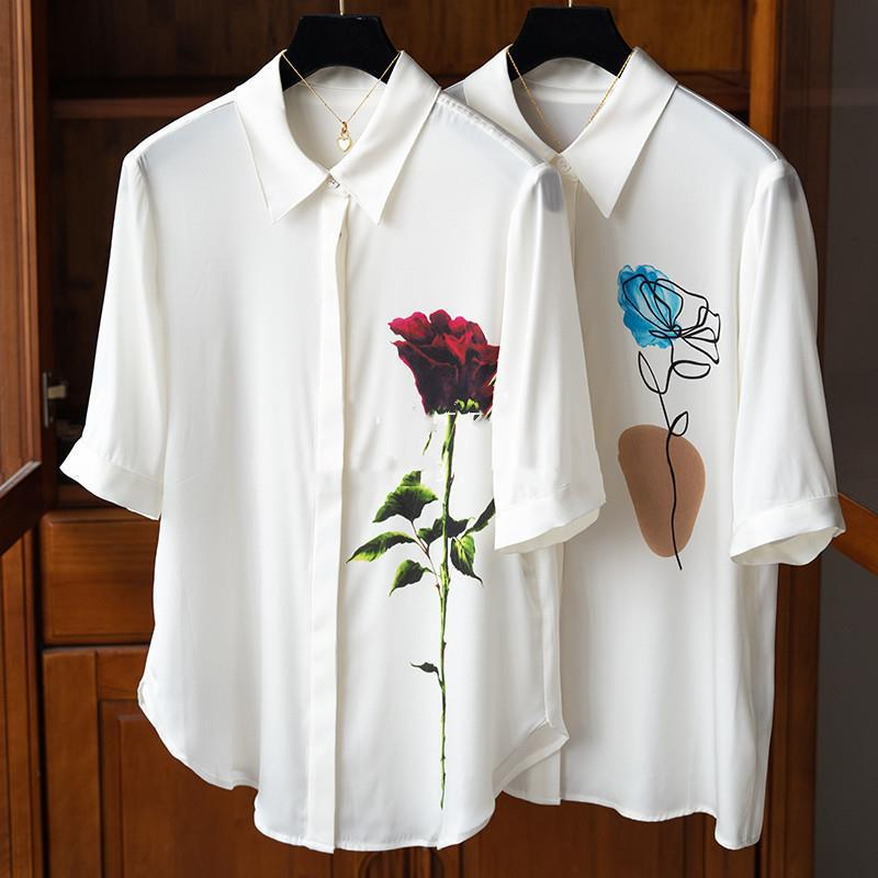Top da donna a maniche corte in finta seta stampata alla moda_voghion.com