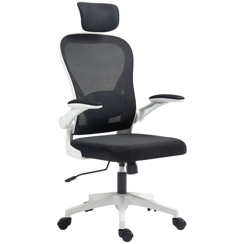 HOMCOM Mesh Office Chair, Ergonomic Desk Chair With Flip-up Armrest, Rotatable Headrest, Adjustable Lumbar Support, Black_voghion.com