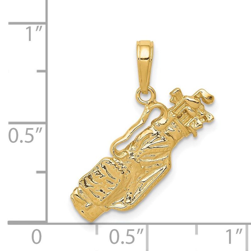 14k Solid Polished Open-Backed Golf Bag With Clubs Charm_voghion.com