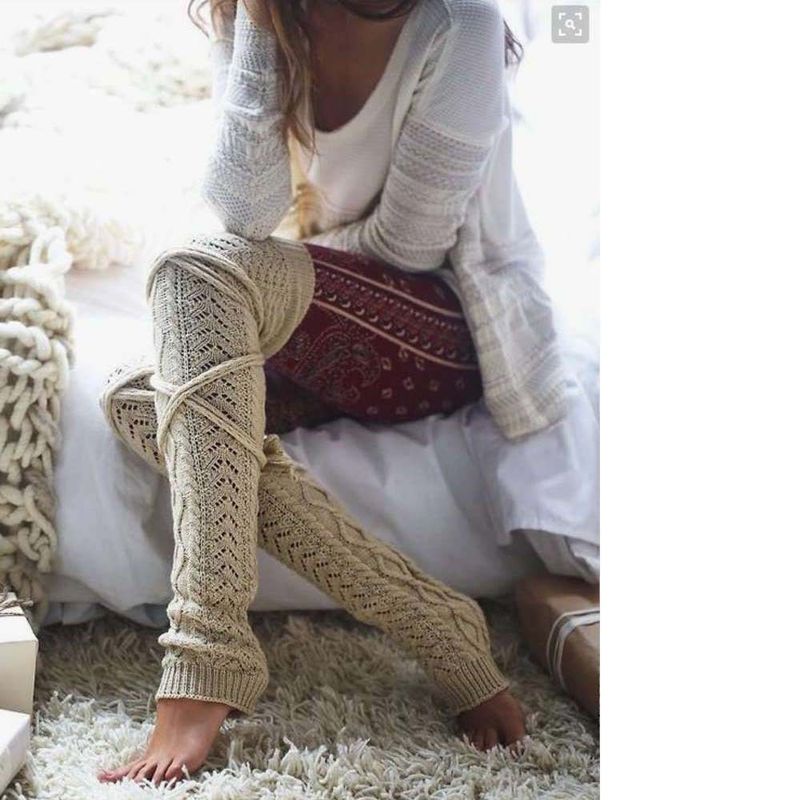 Langer gestrickter Beinschutz mit Florsockenriemen, warmer Fußschutz_voghion.com