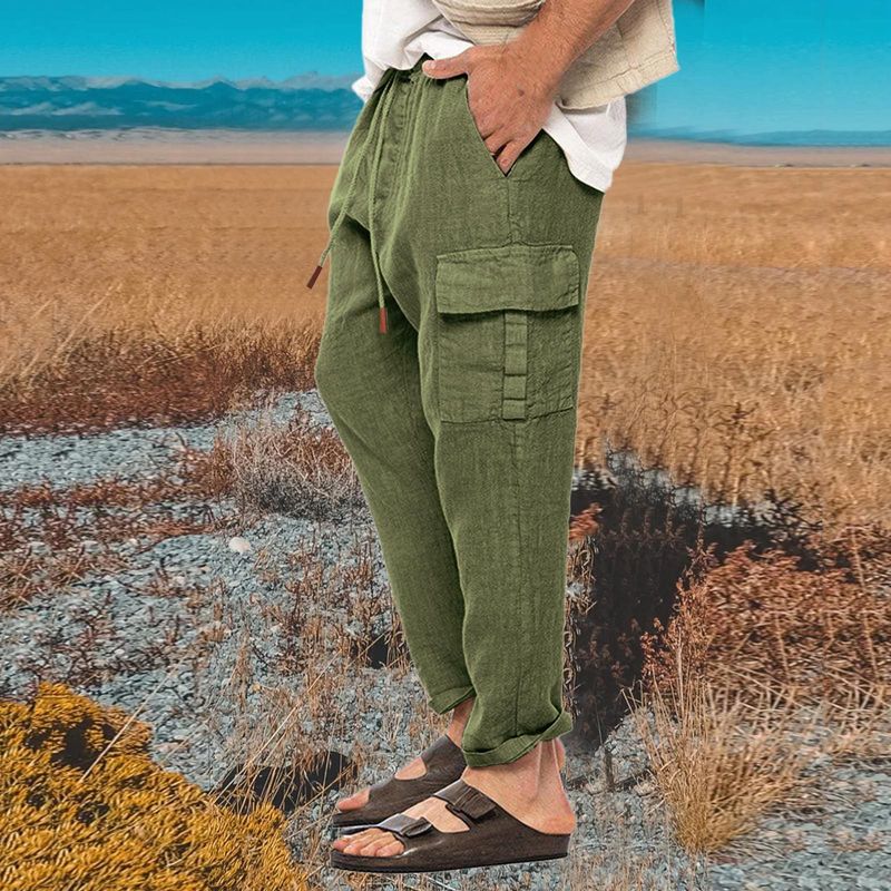 Neue Herren Frühling und Herbst europäische und amerikanische Werkzeug Baumwolle Leinen Hose Herren Multi-Bag Casual Hose_voghion.com