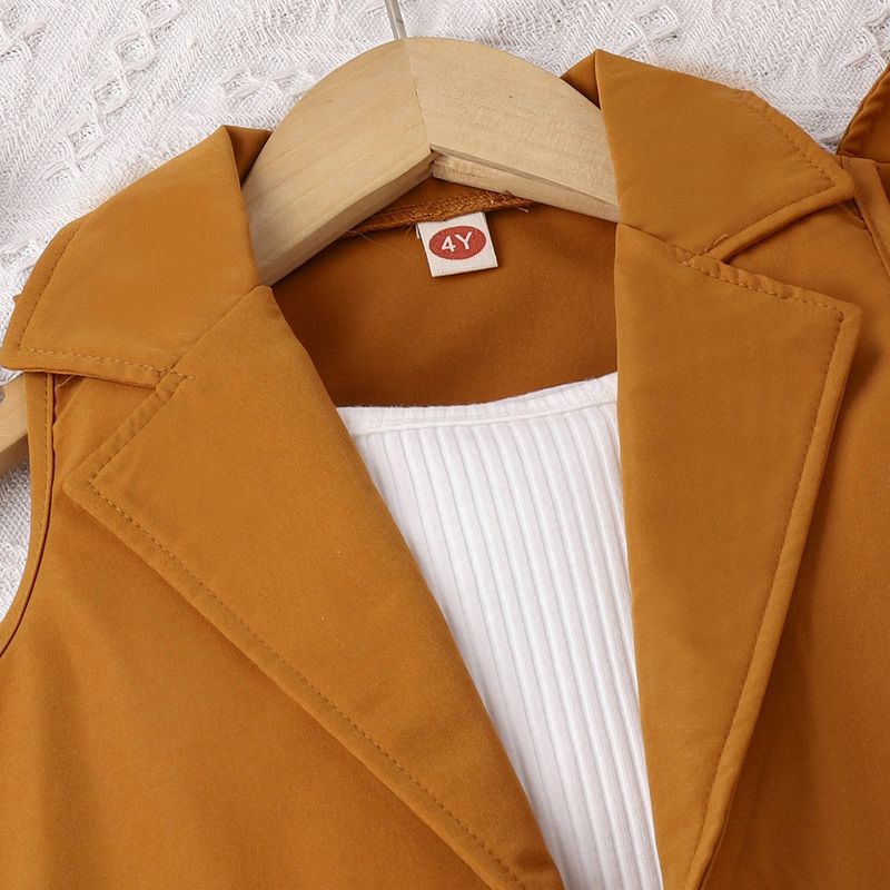 Trendy Spring/Summer Small and Medium School Girl with Sling+Solid Color Sleeveless Suit+Shorts+Hat Set of Four_voghion.com