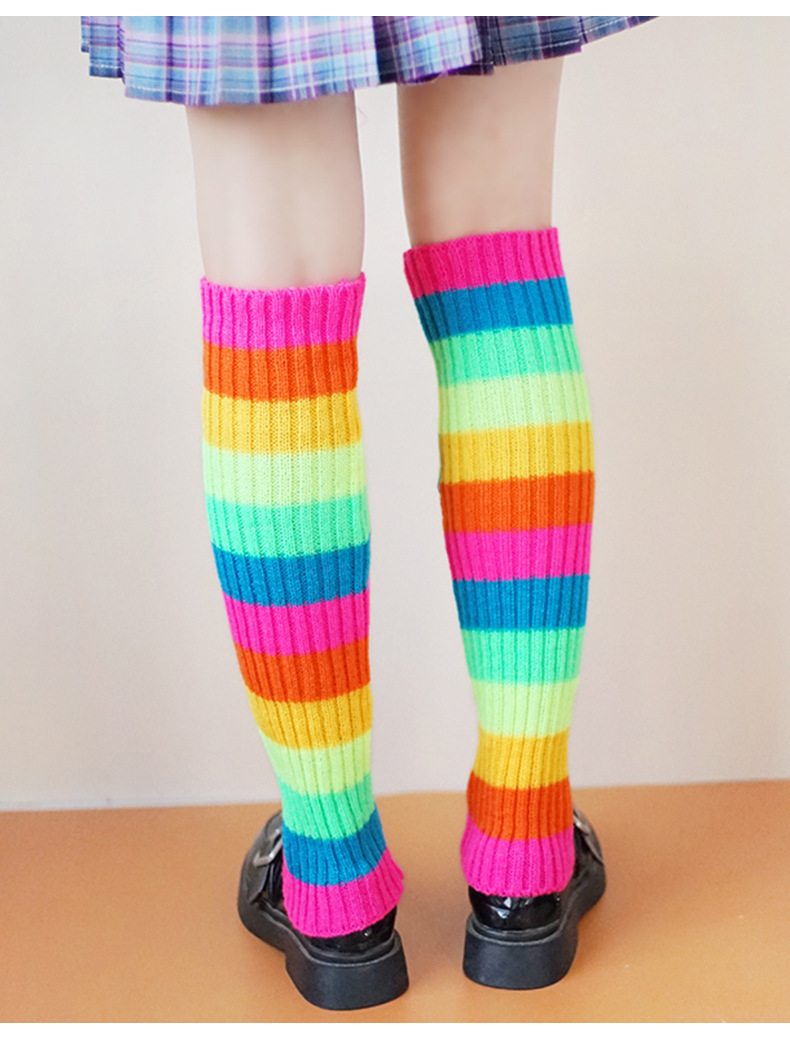 Scaldamuscoli colorati arcobaleno, nuovi, JK Girl, gonna corta, calzini in pile Lolita abbinati_voghion.com