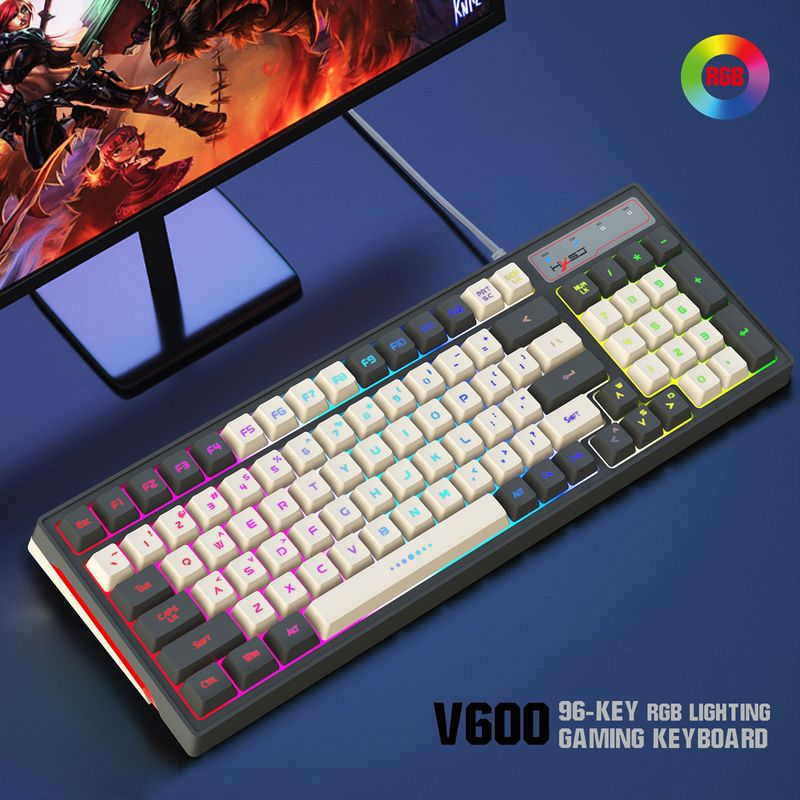 Farfi V600 Wired Keyboard Quick Response Anti-skid Compact 96 Keys RGB Backlight USB Gaming Keypad for Desktop_voghion.com