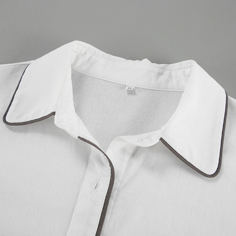 abito a maniche lunghe in cotone e lino moda casual design da donna camicia a contrasto in bianco e nero pantaloncini set da due pezzi_voghion.com