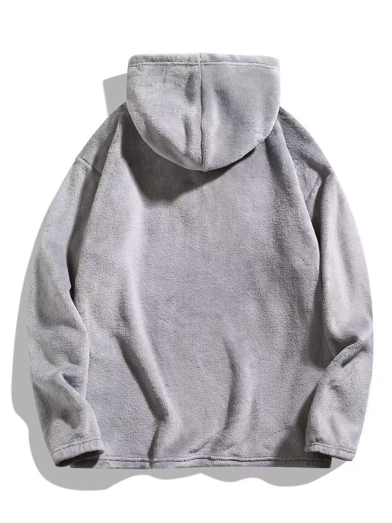 Conjunto de sudadera con capucha y jogger para hombre: dos piezas informales de color liso para otoño e invierno: negro, gris, verde militar y camel._voghion.com