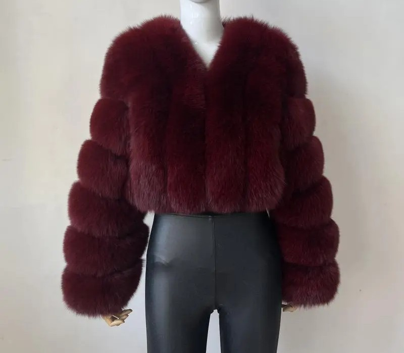 Cappotto da donna in finta pelliccia di volpe, spesso, corto, in finta pelliccia, a maniche lunghe_voghion.com