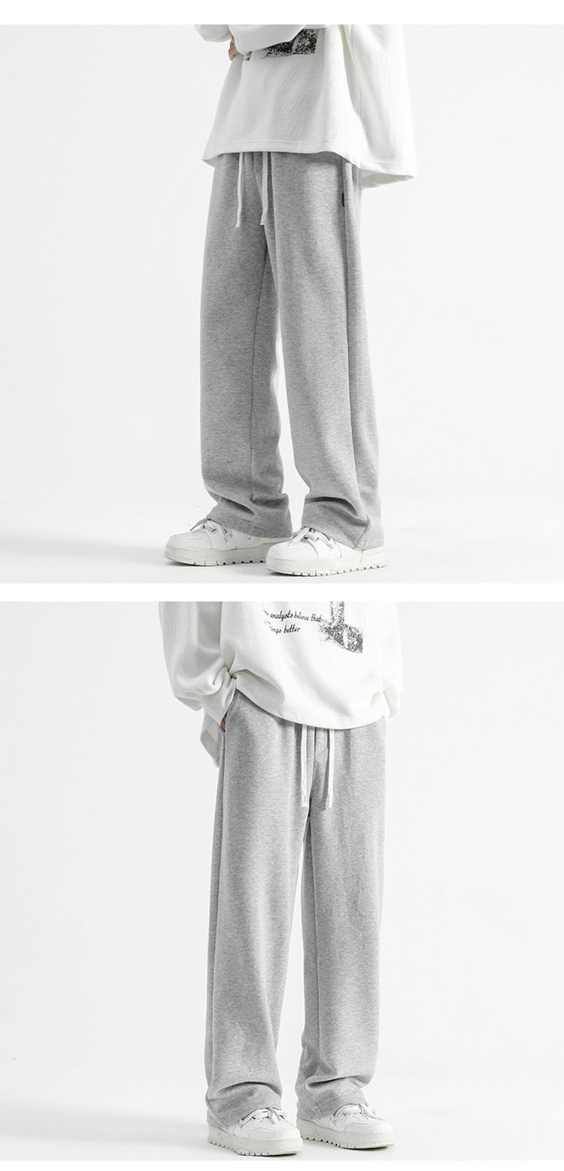 Herrenbekleidung Locker geschnittene Jogginghose mit Fleecefutter – Dicke, warme, lässige Jogginghose, übergroße lange Hose (Grau, Schwarz, Übergrößen S-5XL)_voghion.com