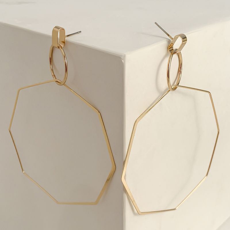Orecchini da donna in oro, semplici, geometrici, linea irregolare, versatili, orecchini per donna, in metallo liscio, ottagonali, gioielli per le orecchie_voghion.com