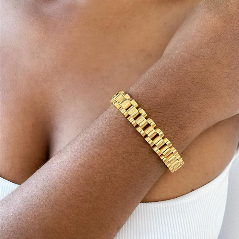 Edelstahl-Halskette, abnehmbares Armband, Armband, Uhrenkette, vergoldeter Farbschutz_voghion.com