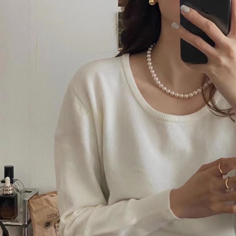 Collana di perle di vetro con perline, nuovo stile, collana di temperamento, design femminile, accessori per catene di clavicola_voghion.com