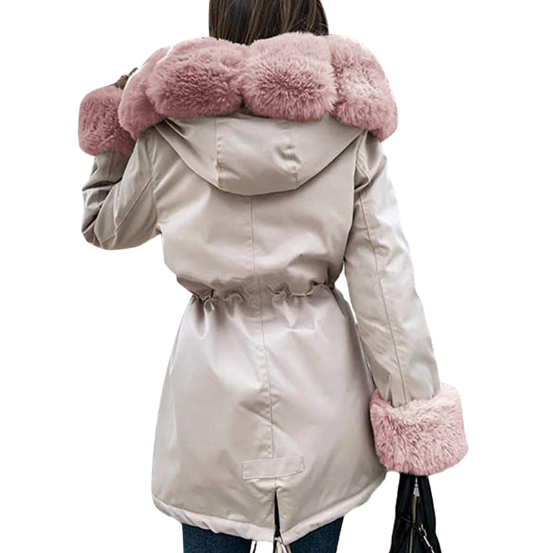 Giacca da donna in cotone con cerniera, giacca alla moda, nuovo collo in pelliccia staccabile, parka in cotone con cappuccio caldo_voghion.com