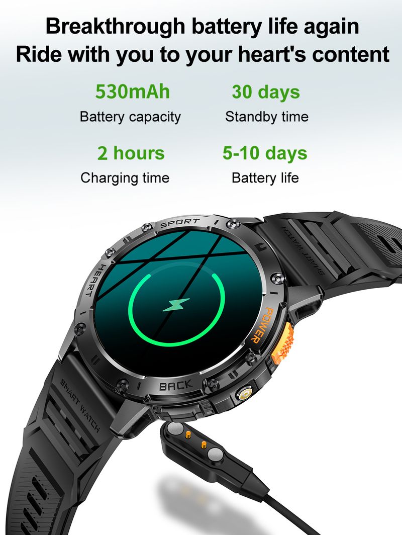 2025 New Smart Watch Men Outdoor 530mAh Large Battery Bluetooth Call Sport Fiess Bracelet AMOLED Screen Flashlight_voghion.com
