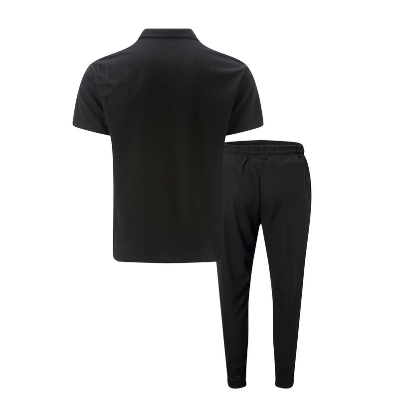2025 Frühling und Herbst Neue Herren Einfarbig Anzug Waffel Kragen Kurzarm Zipper Lange Hosen Set_voghion.com