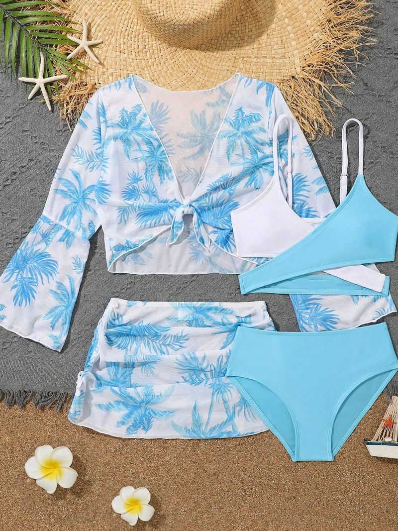 Dames sexy midden en grote kinderen 4-delige set hoge taille split bikini badpak fabrikant groothandel_voghion.com