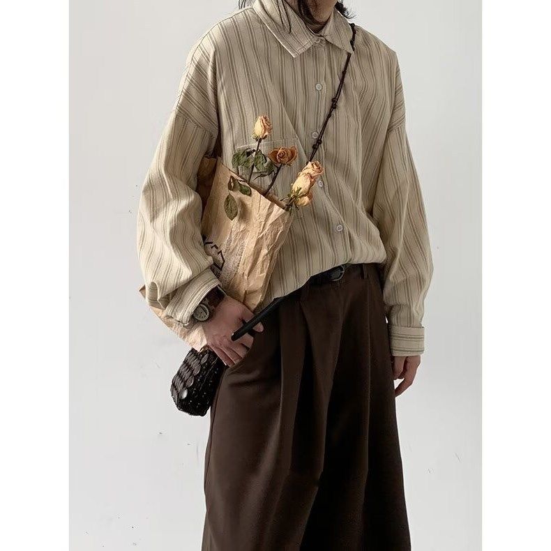 CT 2025 Spring Striped Long Sleeve Men Loose Casual Oversize Draped Turn-down Collar Shirt Jacket_voghion.com