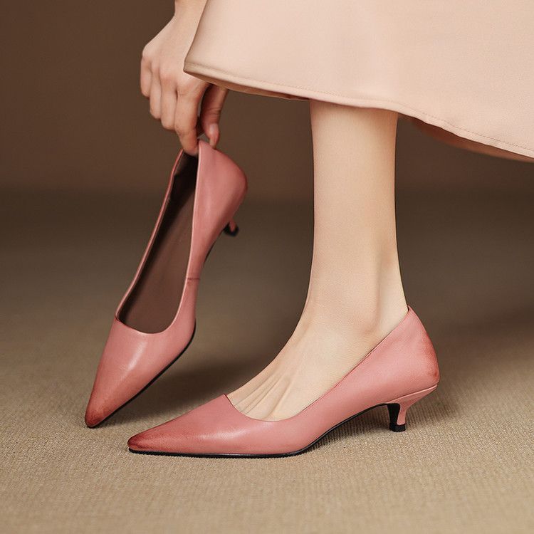 Scarpe singole da pendolarismo in stile francese, semplici, con punta a punta, basse, versatili, casual, a copertura totale, con tacco a gatto sottile_voghion.com