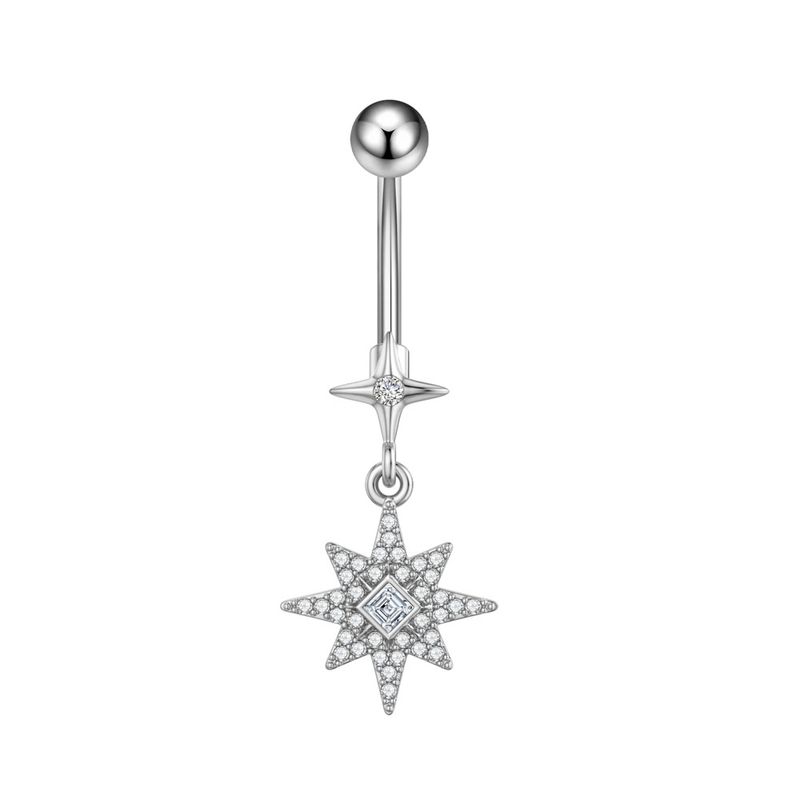 Piercing per ombelico da donna in acciaio inossidabile con zircone, catena a farfalla, occhio di cavallo, fiore a cinque foglie, fibbia per ombelico_voghion.com