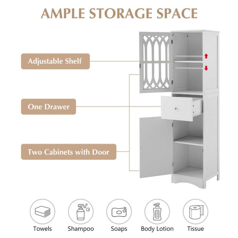 E con ante per bagno con contenitore, MDF, acrilico, porta indipendente, cassetto alto, mobile bianco, mensola, pannello regolabile_voghion.com