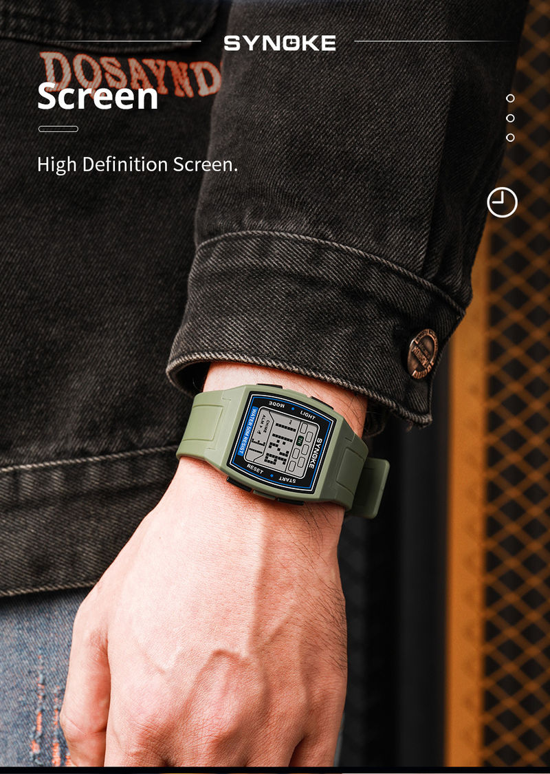 SYNOKE Sport elektronische Uhr Herren multifunktionale quadratische Retro leuchtende wasserdichte Outdoor-Studentenuhr_voghion.com