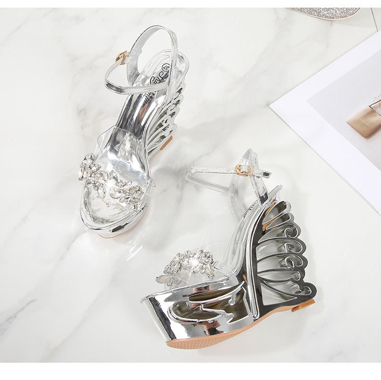 Women's Strappy High Heel Sandals - Rhinestone Decor & Comfortable Platform For Parties_voghion.com